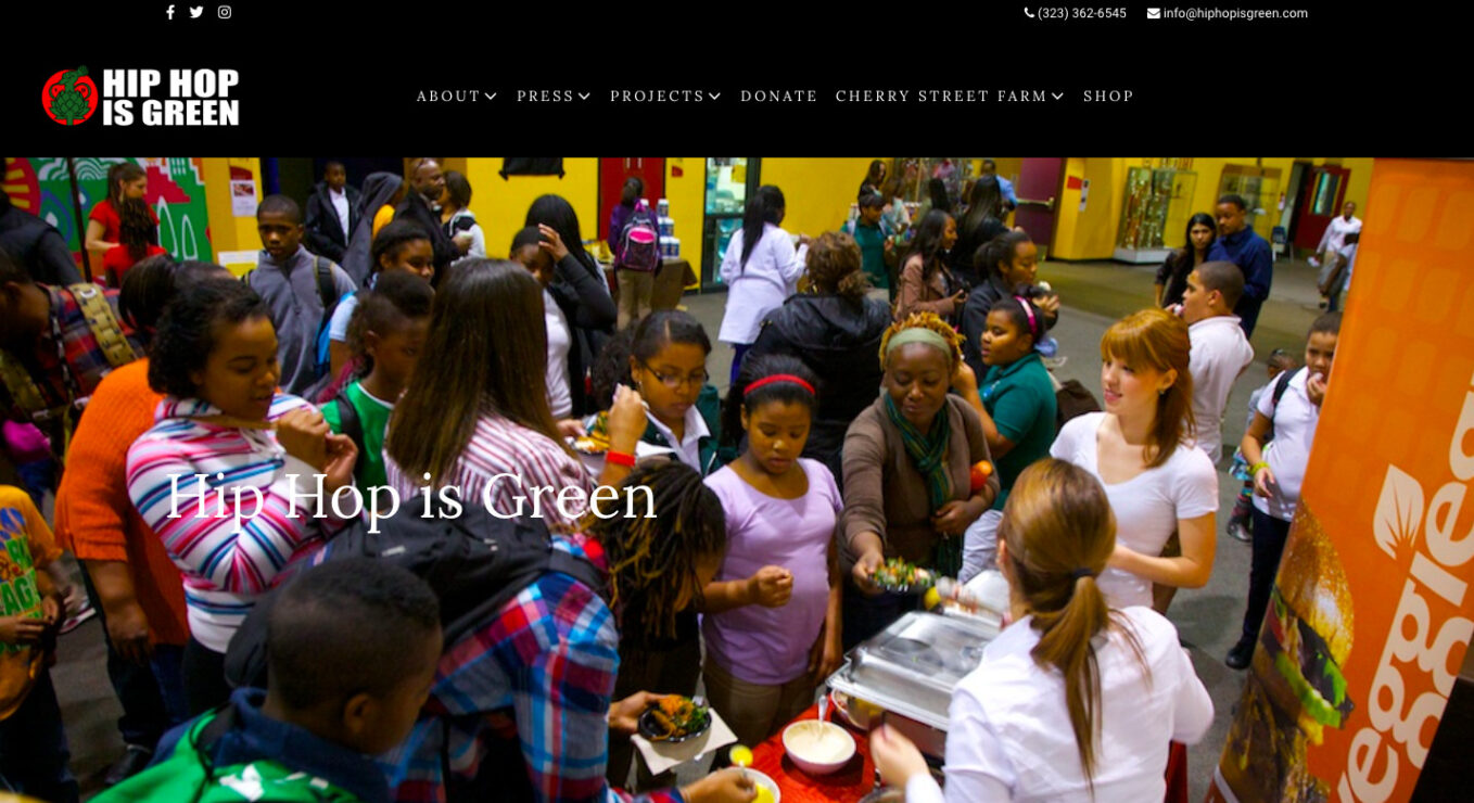 Screen shot of Hip hop is green landing page