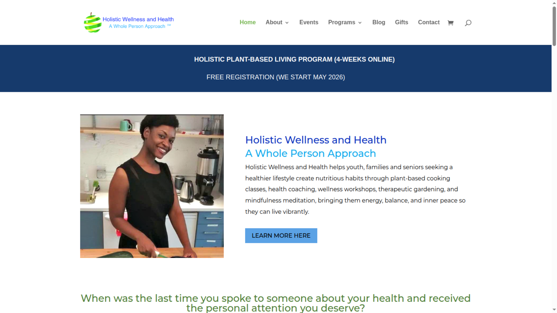 Woman preparing fresh vegetables in a kitchen during a plant based cooking class, representing Holistic Wellness and Health’s whole person lifestyle coaching and wellness programs 